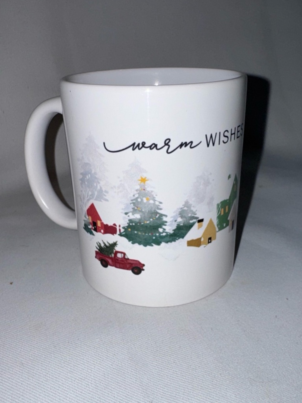 Holiday Village Ceramic Mug - White with Red and Green Accents